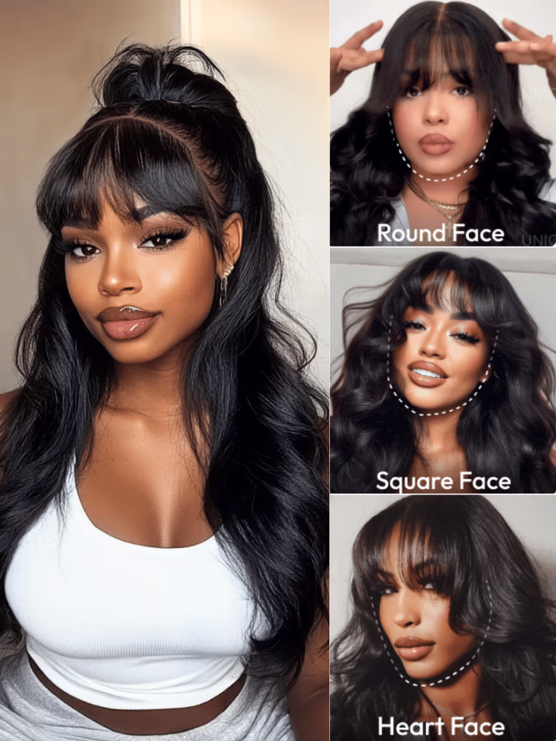 13x4 Pre-Everything Lace Frontal Fluffy Hair Loose Wave 3D Dome Cap Wigs with Bangs