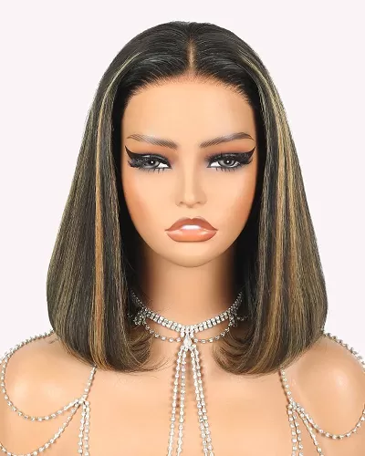 13x4/6x5 Lace Auburn Highlights On Black/Balayage Highights/Blonde Straight Bob Wig