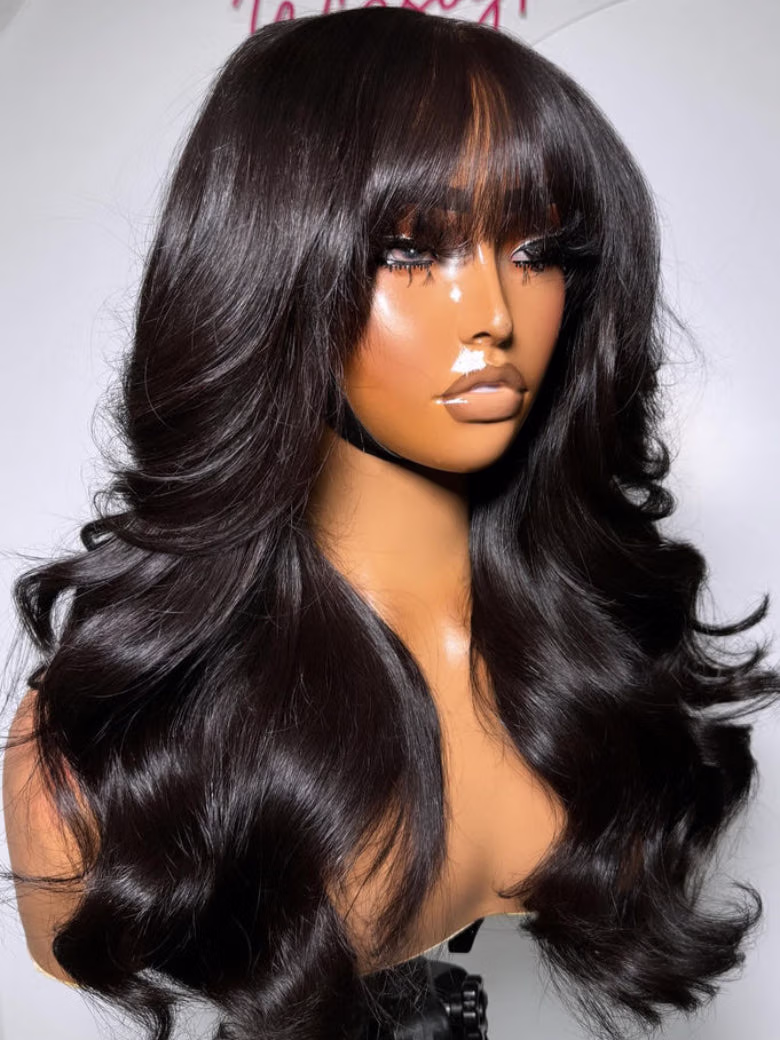 13x4 Pull & Go Glueless Wig Pre-Everything 7x5/13x4 Lace Frontal Loose Wave Wispy Bangs Wig