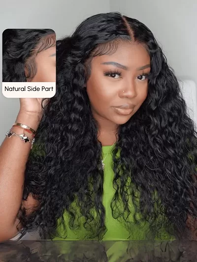 Secure Drawstring Water Wave Natural Black& Reddish Brown Wig Real Ear To Ear Pre-Cut Pre-Pluck Pre-Bleached