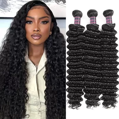 Ishow Deep Wave Bundles Peruvian Human Hair Weave 3 Bundles