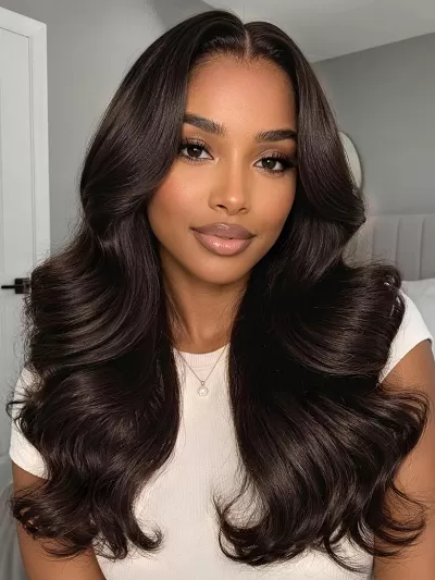 UNice Espresso Brown Body Wave Bye-Bye Slip™ 7x5 Lace Human Hair Wig with with Voluminous Layers & Bouncy Curls