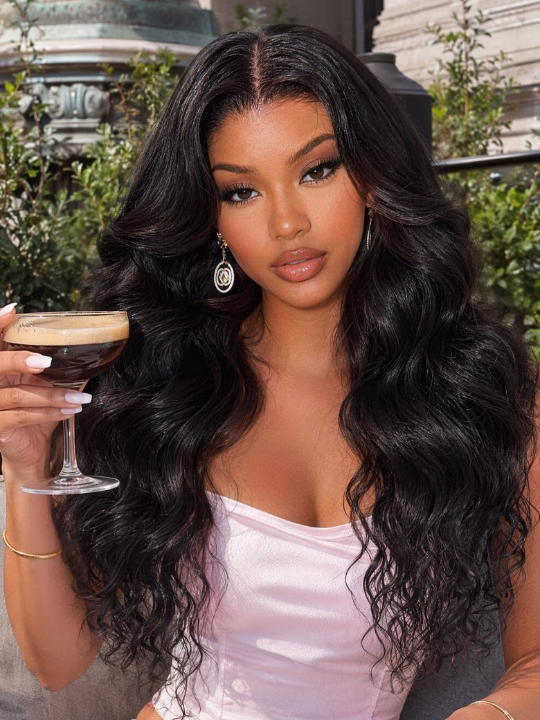 180% Density 7x5 Bye Bye Knots Lace Water Wave Wig Layered Body Wave Style With Curtain Bangs