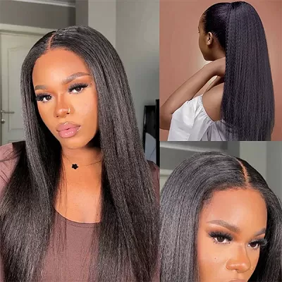 Yaki Straight Nautral Black 13x4 Lace Frontal Human Hair Wigs With Baby Hair