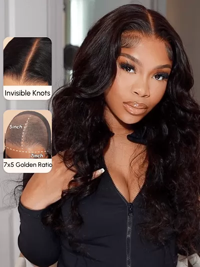 Bye Bye Knots Wig 7x5 Glueless Lace Body Wave Wig With Pre Bleached Knots & Plucked Hairline