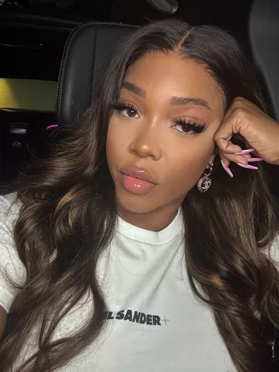 Gina Jyneen Approved UNice 7x5 Bye Bye Knots™ Wig Glueless Lace Balayage Highlight Body Wave Drawstring Curtain Bangs Wig