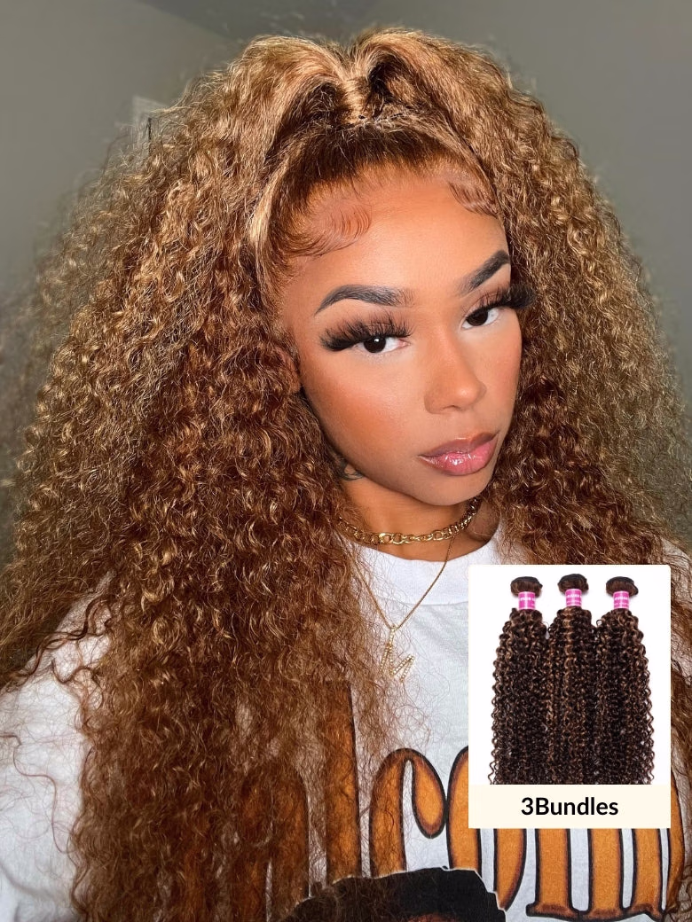 Ombre Blonde Highlight Curly 3 Bundles 10-26 Inch & 100% Human Hair