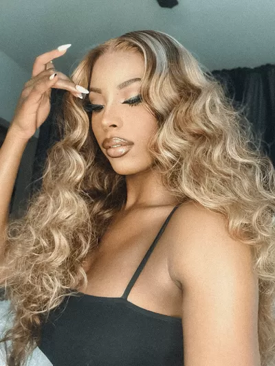Honey Blonde Ombre Highlight Body Wave Glueless U Part Wig 150% Density