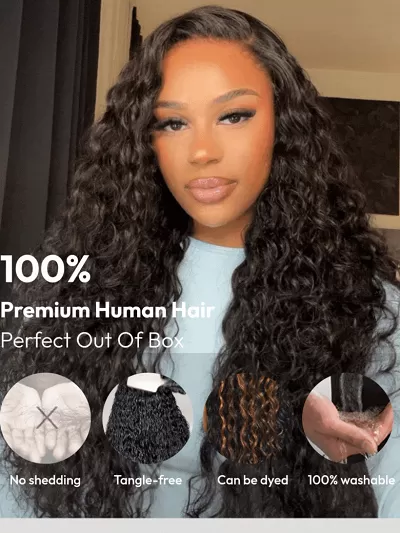 13x4 Pre-Everything™ Natural Black Micro Water Wave Wig With Invisi Drawstring