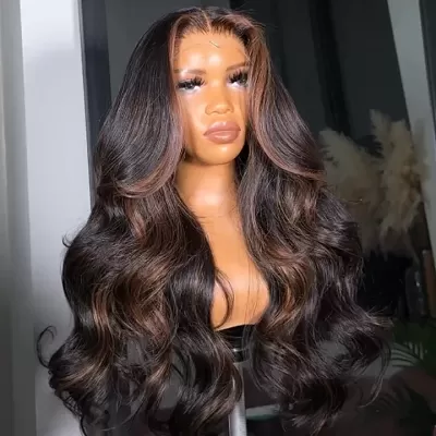Amanda Hair Body Wave Highlight Brown 13x4 Lace Front Wigs Human Hair Undetectable Transparent Lace Wigs