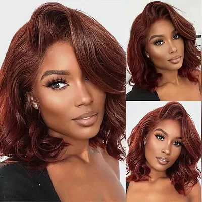 Auburn Brown Hair Bob Wig Body Wave HD Lace Frontal Wigs Human Hair