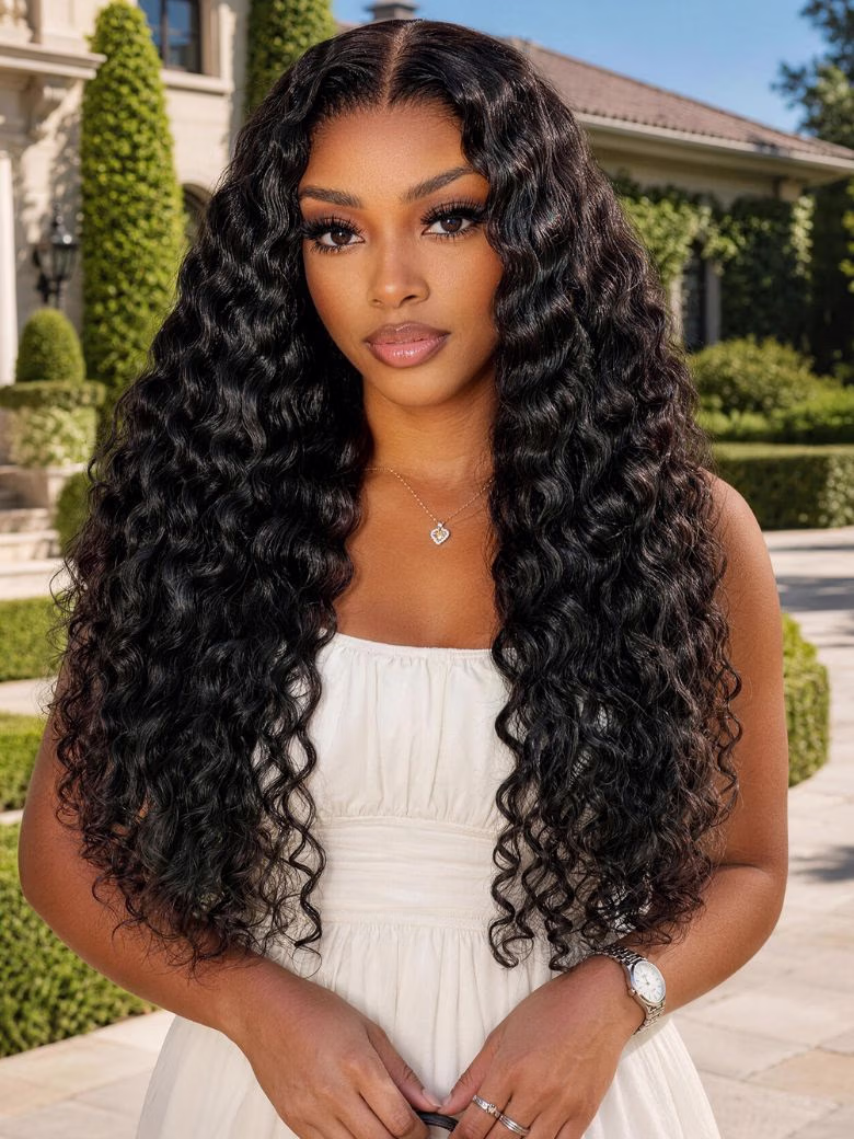 7x5 Bye Bye Knots Fluffy Indian Curly Glueless Wig with Invisi Drawstring