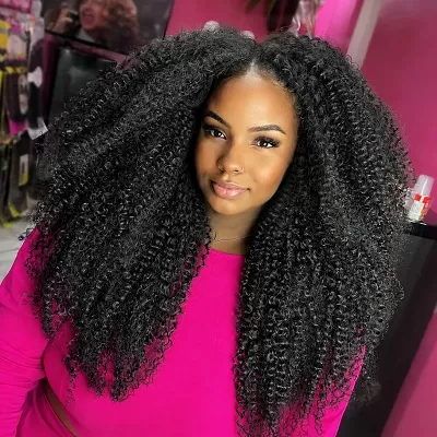 Amanda 300% Density Afro Kinky Curly Glueless 13x6 Lace Front Drawstring Put On And Go Human Hair Wig