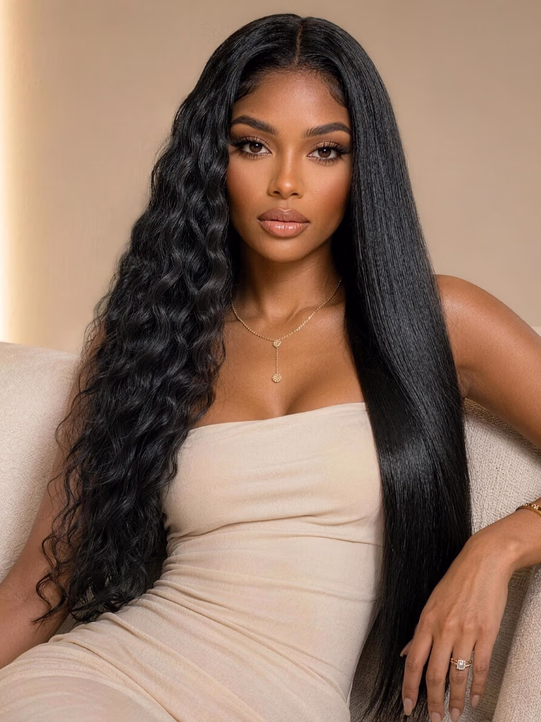 2 in 1 Wet Wavy & Straight 7x5 Bye Bye Knots 180% Density Water Wave Human Hair Wig
