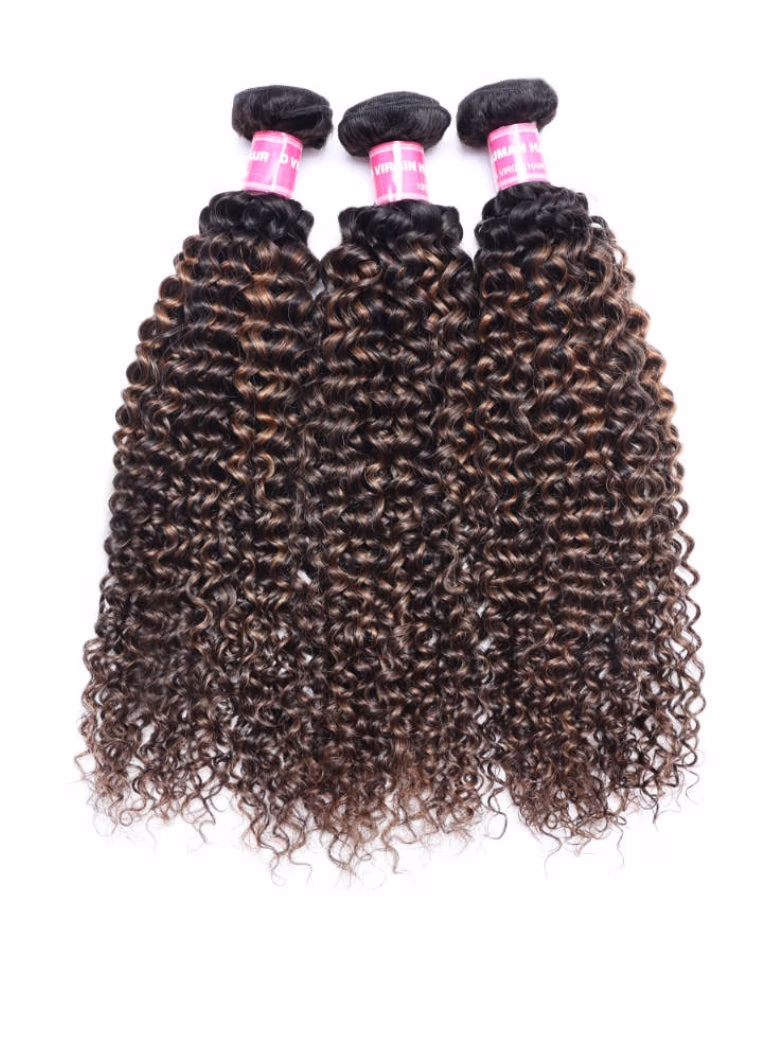 Brown Balayage FB30 Highlight Jerry Curly Human Virgin Hair 3 Bundles Deal