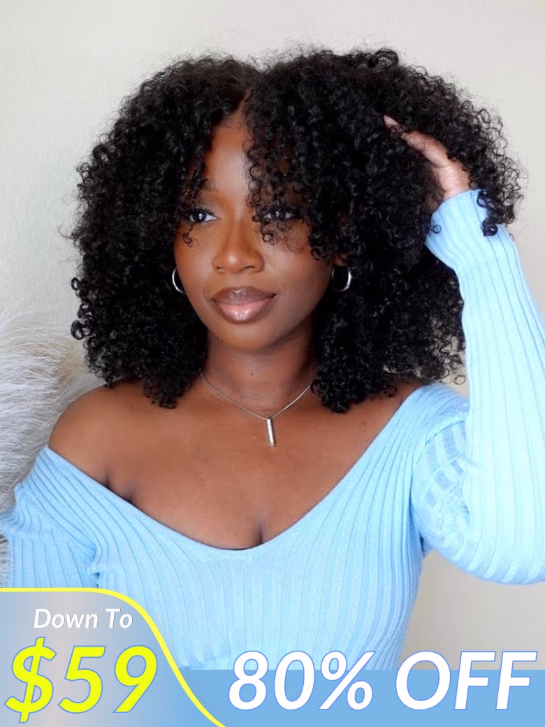 Scalp Look Kinky Curly New Upgrade Glueless Wig With Invisi Drawstring 7x5 Lace Wig