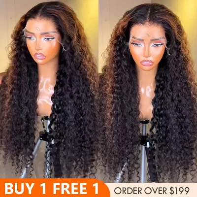 Highlight Color Light Brown Curly Clear HD Lace Front/Closure Wig Pre Plucked Brazilian Human Hair Deep wave Wig