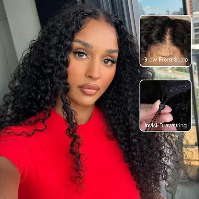 Water Wave Upgrade V Part Wig Human Hair Glueless No Leave Out Wig Invisible Drawstring