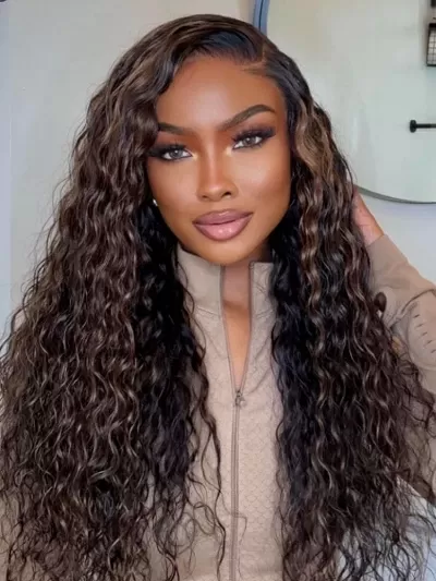 UNice Bye-Bye Knots 7x5 Lace Water Wave Black Wig With Golden Brown Highlights & Natural Black Perfect Beach Look for Summer