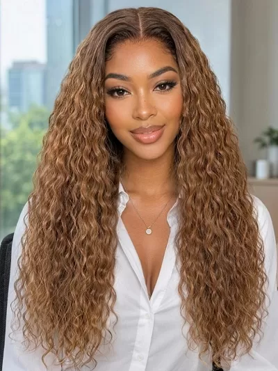UNice Warm Honey Golden Brown Water Wave Bye-Bye Slip™ 7x5 Lace Glueless Wear and Go Wig for Beginners