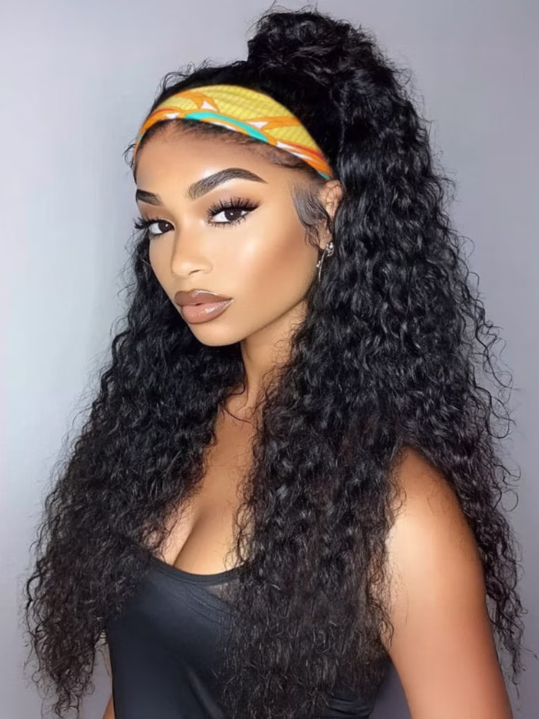 HookFit Water Wave Headband Wig Glueless Human Hair Wigs With Invisi Drawstring