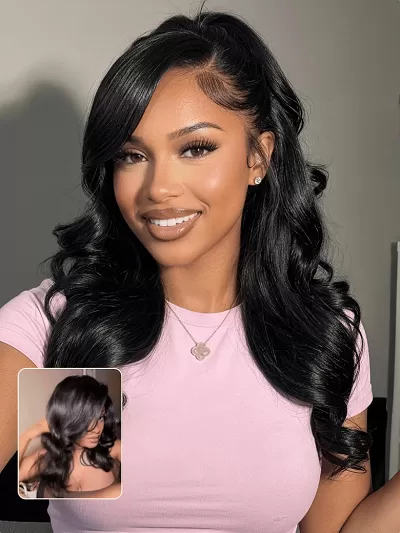 13x4 Pre-Everything 180% Density Loose Wave Glueless Lace Frontal Wig –Feathered Style and Elastic Drawstring