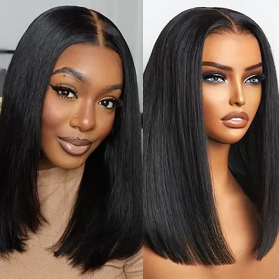 Deep Part 2x6/5x5 Lace Closure Bob Wig Silky Straight Human Hair Glueless Wigs Pre Plucked & Bleached
