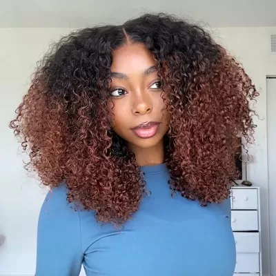 Amanda Ombre Brown Double Drawn 7x5/13×6 HD Glueless Lace Kinky Curly Wig
