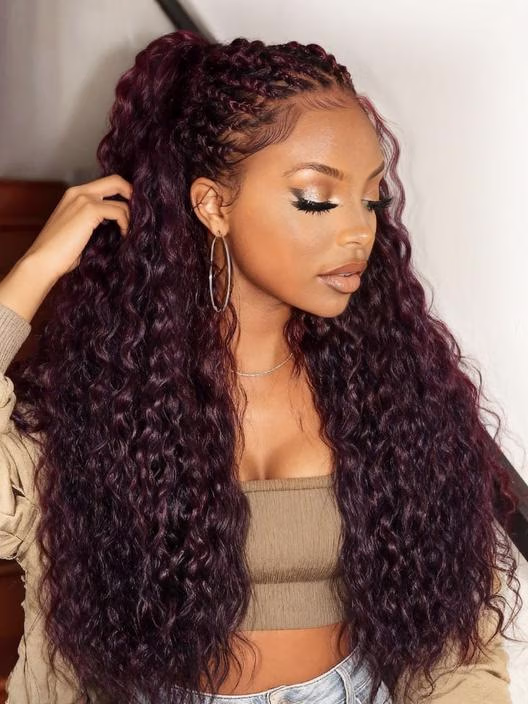 Water Wave 13x4 Pre Everything Lace Frontal Black Cherry Dark Burgundy Wig With Invisi Drawstring