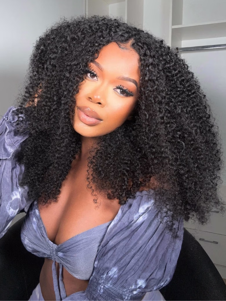 Kinky Curly V Part With No Lace No Glue Affordable Wig