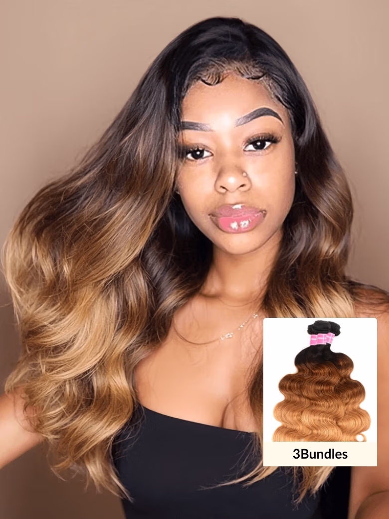 Ombre Brazilian Body Wave Virgin Hair 3/4 Bundles T1B/4/27 Color 100% Human Hair Weave
