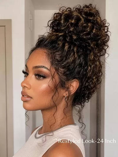 UNice Golden Brown Highlights Water Wave Bye-Bye Slip™ Glueless Human Hair Drawstring Wig