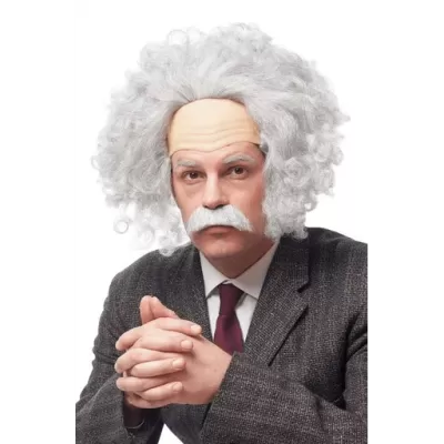 Grey Genius Wig & Mustache Kit
