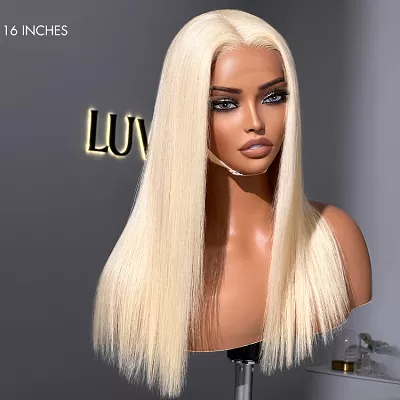 PreMax Wigs / Easily Redyed 613 Silky Straight 5x5 Closure HD Lace Glueless Mid Part Long Wig Pre-cut & Plucked & Bleached