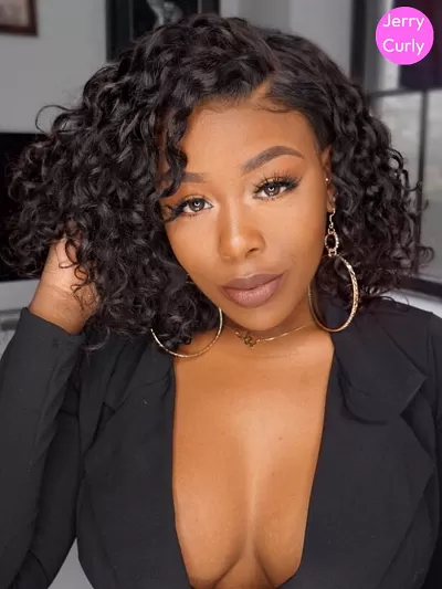 7x5 Bye-Bye Knots Wig Natural Black Short Curly Pre Side Part Bob Wig