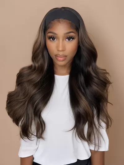 Balayage Highlight Ombre Color Body Wave Headband Wig 150% Density