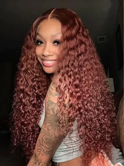 Pre-Everything 13x4 Lace Frontal Real Ear To Ear Super Secure Reddish Brown Jerry Curly Wig