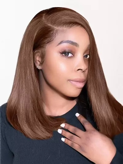 Chestnut Brown Straight Short Bob 6x5 Glueless Lace Front Human Hair Wig