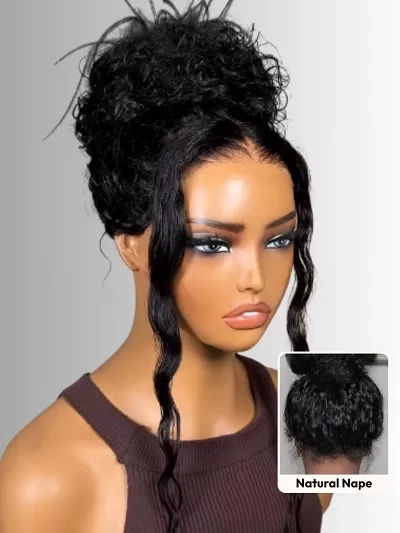 UNice Invisible Strap 360 Lace Black Water Wave and Body Wave Wig