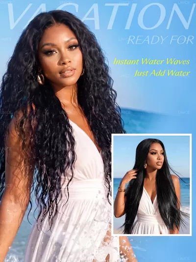 UNice 13x4 Bye Bye Slip™ 2-in-1 Straight to Water Wave Wet and Wavy Human Hair Wig With Invisi Drawstring