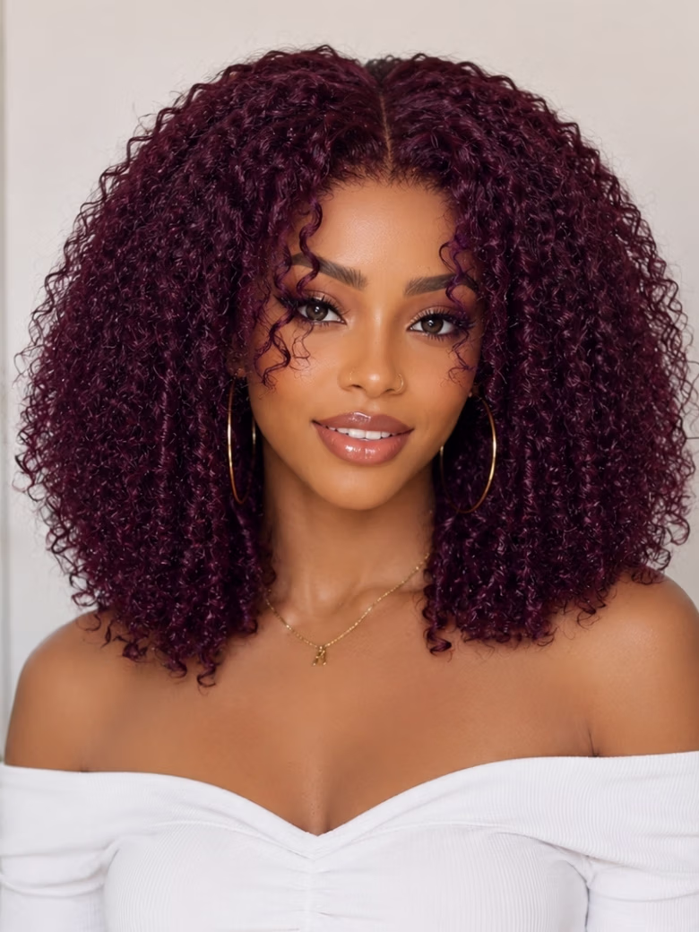 Black Cherry 7x5 Pre Cut 180% Afro Kinky Curly Pre-Cut Lace Human Hair Wigs