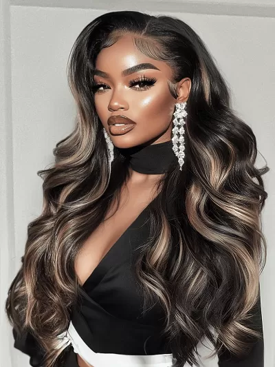 7x5 Bye-Bye Knots Lace Wig Loose Wave Butterscotch Highlights Brown Wig 150% Density