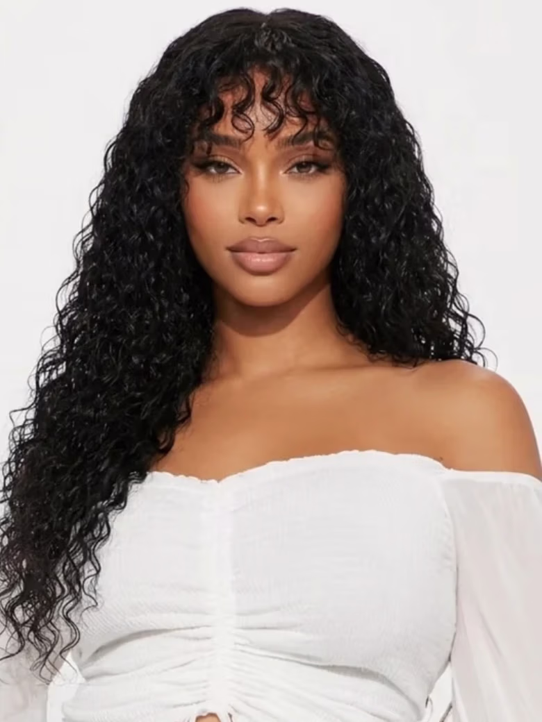 Water Wave Wig With Bangs 7x5 Bye Bye Knots 180% Density No Slip Wig