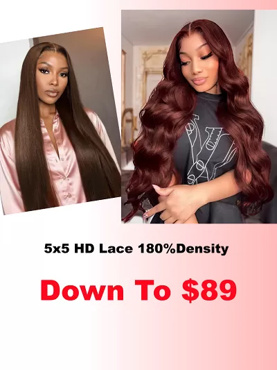 5x5 HD Reddish Brown body wave & 4x4 Pre-Cut Lace Chocolate Brown Yaki Straight Glueless With Drawstring Wig