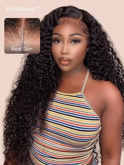 5x5 Pre Cut Thin HD BlendAway Lace Black Glueless Jerry Curly Wig 180% Density
