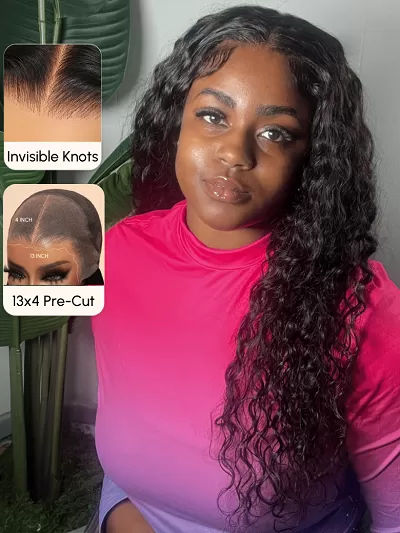 13x4 Pre-Cut Lace Frontal Water Wave Wig Pre-Cut & Pre-Pluck & Pre-Bleached Pre-Everything Wig