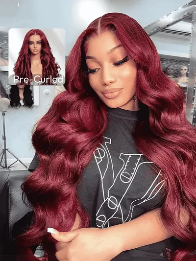 Elegance Plum Wine Red Colors 13x4 Pre-Everything Lace Frontal Wig Or Brown to Red Ombre Loose Wave 13x4 Pre-Everything Lace Frontal Wig