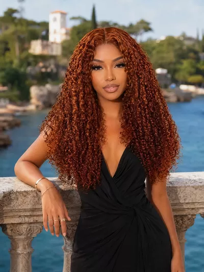 Hot Ginger Color Glueless Lace Jerry Curly Human Hair Lace Part Wig 150% Density WIth Drawstring