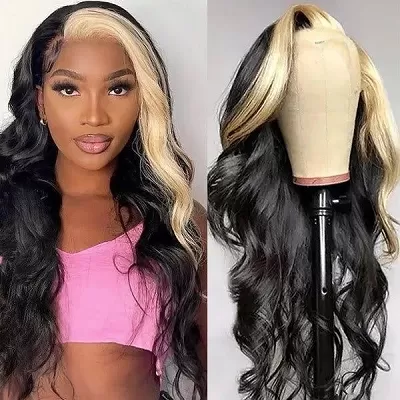 Ishow Ready To Wear Pre Cut Lace Wigs Blonde Skunk Stripe Body Wave Wigs 13x4 HD Lace Front Wigs