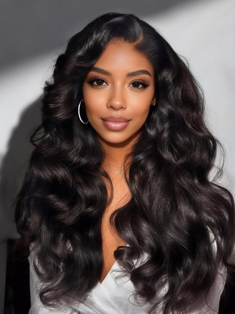 13x4 Pre-Everything Wig With Loose Wave Face-Framing Layers And Side-Swept Bangs With Drawstring Glueless Human Hair Wig